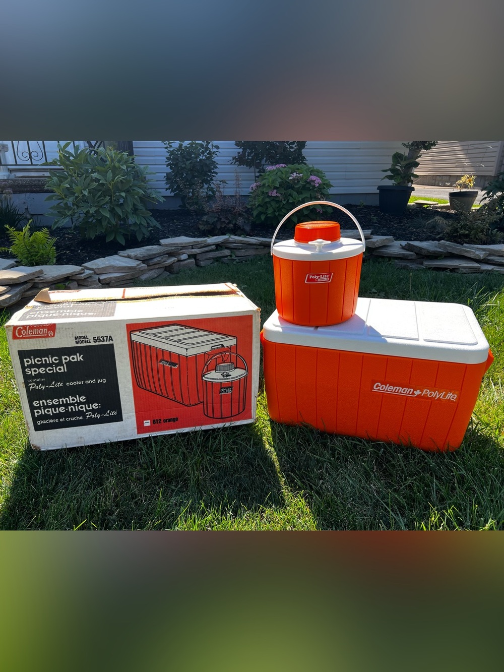 Vintage 1987 Coleman Picnic Pak Orange Cooler and Matching Poly-Lite Water Jug